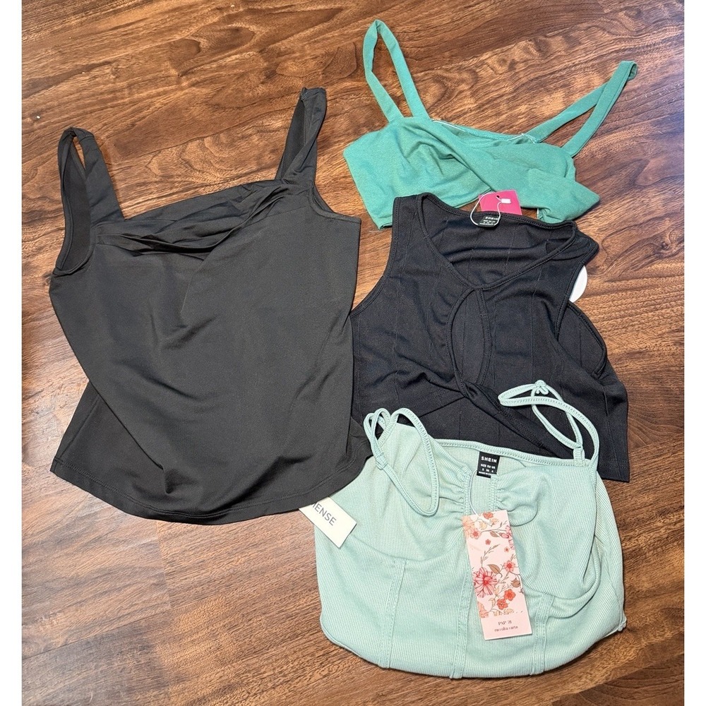 SHEIN Women's Lot of 4 Cotton Knit Crop Sleeveless Tanks Size Small